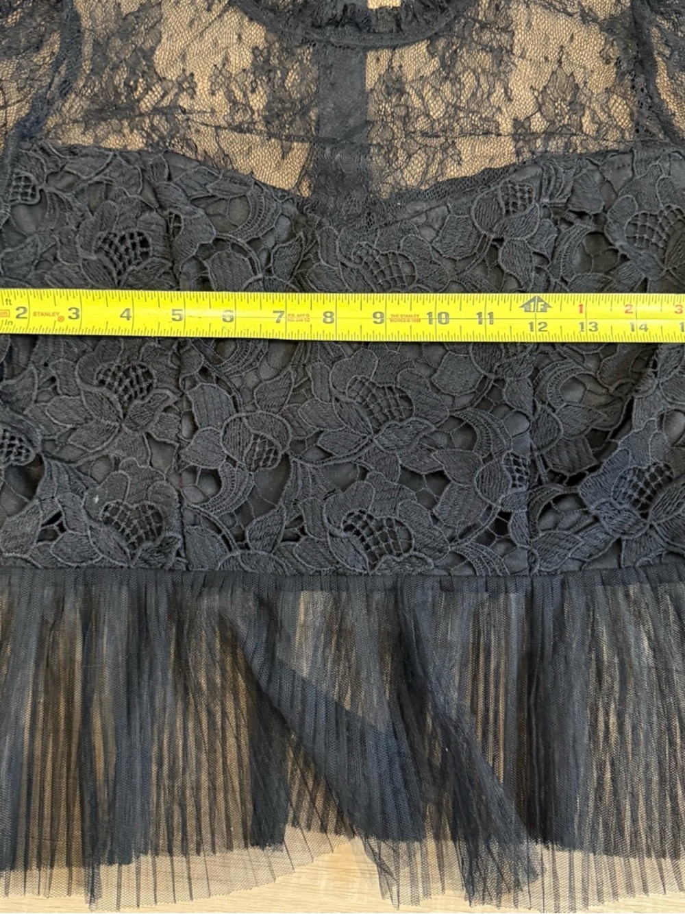 VICI Black Pleated Lace Peplum Blouse Size Medium - Picture 4 of 6